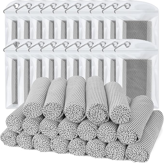 Biange Cooling Towel (Pack of 20, 40"x12") with Pouches for Sports, Workout, Fitness, Gym, Yoga, Golf, Pilates, Travel, Camping & More