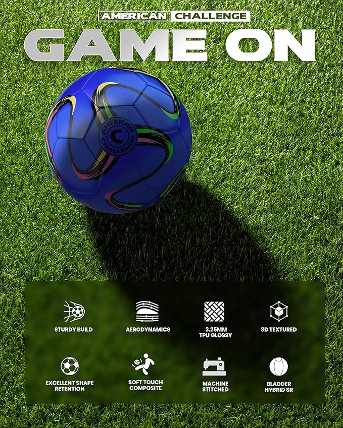 American Challenge Brasilia Soccer Ball – Soccer Ball Size 5, 4, 3 & 2 – for Youth & Adults – Ideal for Practice, Training & Grass Fields