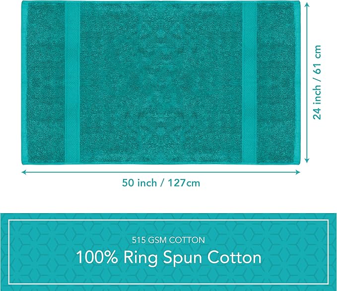 Pleasant Home Bath Towels Set of 6 (24” x 50”) 100% Cotton, 515 GSM | Lightweight, Soft & Absorbent Luxury Towels for Bathroom | for Gym, Pool & Spa | 6 Pack, Teal