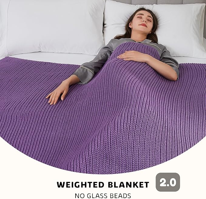 L'AGRATY Knitted Weighted Blanket - 50''x60'' 7lbs Cooling Chunky Knit Heavy for Adults Braided Crochet Throw Thick Cable Yarn Decorative No Beads Evenly Machine Washable, K - Purple (Knitted)
