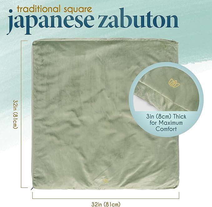 Florensi Meditation Cushion - Comfortable Floor Pillow - Traditional Tibetan Meditation Pillow with Beautiful Velvet Cover - Large Floor Cushion Seating for Adults - Premium Yoga Buckwheat Bolster