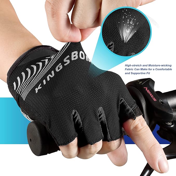 KINGSBOM Breathable Cycling Gloves, Shock-Absorbing Bike Gloves with Light Silicone Gel Pad, Anti-Slip Bicycle Gloves for Men and Women