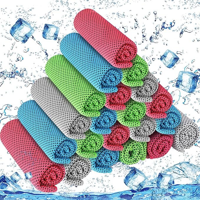 Shellwei 80 Pcs Cooling Towel Bulk 40 x 12 Inch Double Layer Microfiber Chilly Cold Towel for Neck Gym Yoga Running Workout Sports(Rose Red, Light Blue, Green, White)
