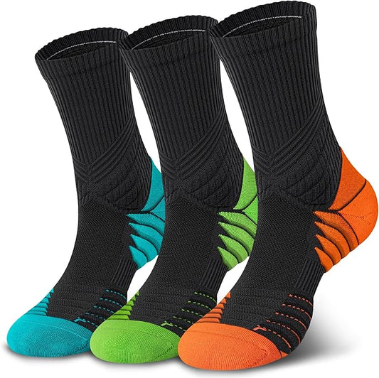 Hylaea Compression Running Socks for men, Coolmax Anti-Blister Cushion Crew Socks for Athletic, Moisture Wicking & Seamless