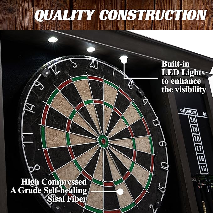 Barrington Dartboard Multiple Styles Pre-Assembled Wood Dartboard Cabinet Collection with 18” Bristle Dartboard & Steel Tip Dart Set, Perfect for Cricket Games