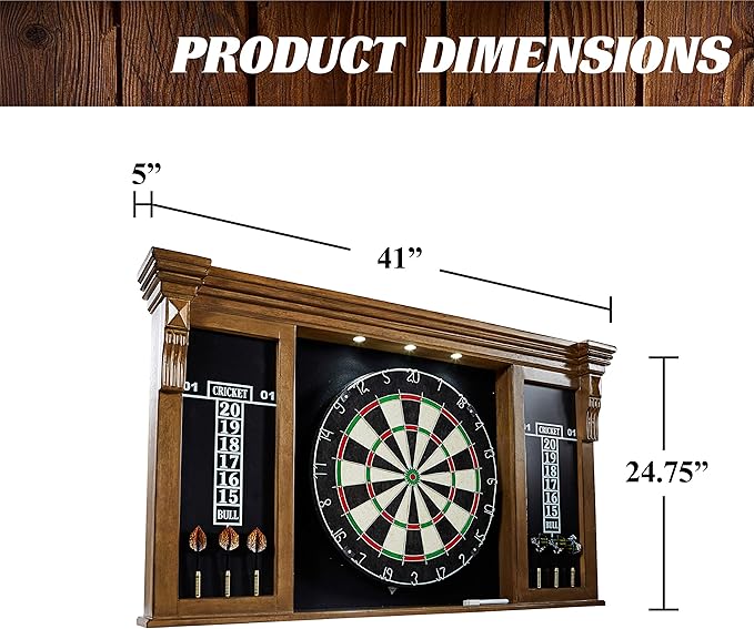 Barrington Dartboard Multiple Styles Pre-Assembled Wood Dartboard Cabinet Collection with 18” Bristle Dartboard & Steel Tip Dart Set, Perfect for Cricket Games