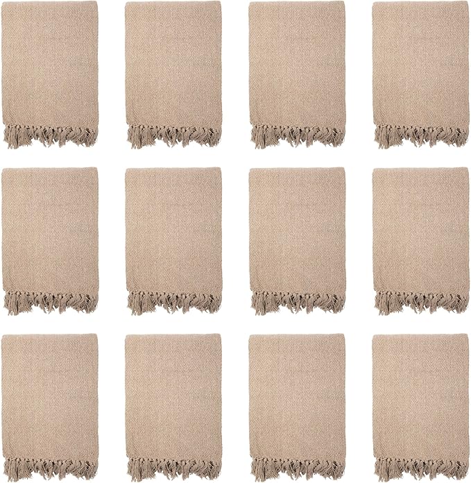 Arkwright Common Ground Bulk Blankets - Pack of 12 - Reversible 100% Cotton All Season Lightweight Couch Bed Throws for Wedding Guests, Travel, and Outdoor Events, 50 x 70 in, Coffee