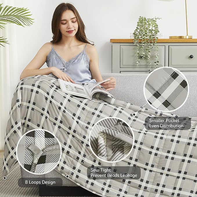 L'AGRATY Weighted Blanket - 60"x80" 25lbs Cooling Breathable Heavy Blanket Microfiber Material with Glass Beads for Adult All-Season Summer Fall Winter Soft Thick Comfort