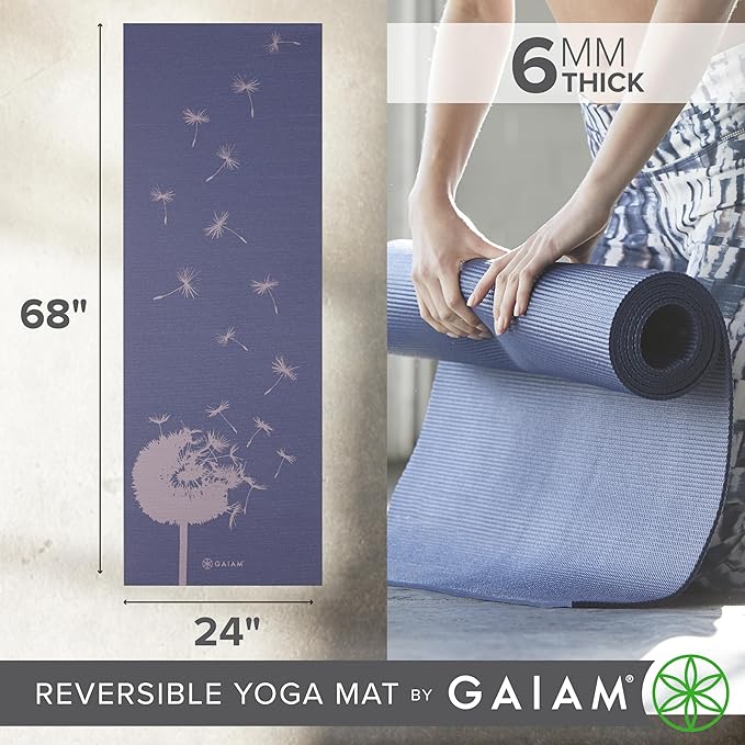 Gaiam Yoga Mat - Premium 6mm Print Reversible Extra Thick Non Slip Exercise & Fitness Mat for All Types of Yoga, Pilates & Floor Workouts (68" x 24" x 6mm Thick)
