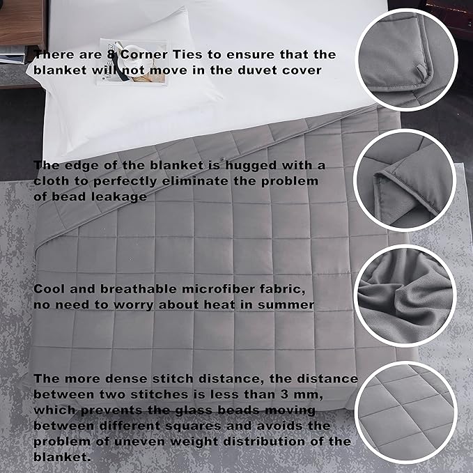 L'AGRATY Weighted Blanket - 48"x72" 20lbs Cooling Breathable Heavy Blanket Microfiber Material with Glass Beads for Adult All-Season Summer Fall Winter Soft Thick Comfort