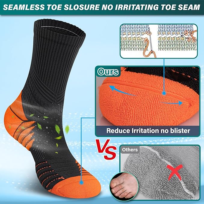 Hylaea Compression Running Socks for men, Coolmax Anti-Blister Cushion Crew Socks for Athletic, Moisture Wicking & Seamless