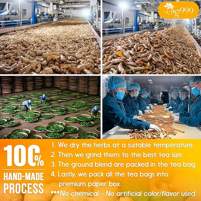 20 Tea Bags - Anti-Inflammaherb Loose Leaf Tea, 100% Natural from Ginger, Turmeric, Peppermint, Black Pepper, Cinnamon. No Sugar, No Caffeine, No Gluten, Vegan