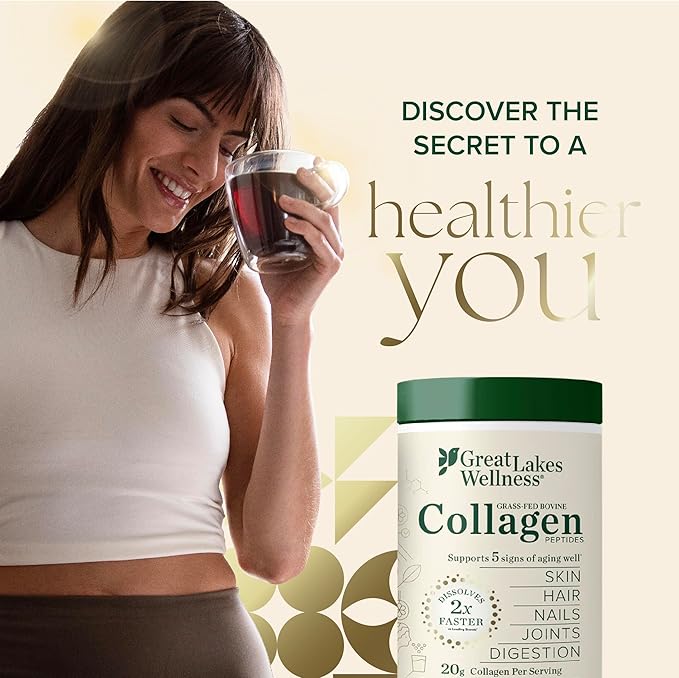 Great Lakes Wellness Collagen Peptides Powder for Skin, Hair, Nails, Joints & Digestion - Chocolate Flavored - Quick Dissolve Hydrolyzed, Non-GMO, Kosher - 10 oz