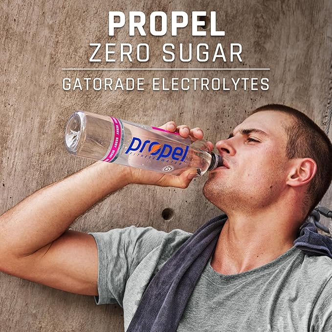 Propel Electrolyte Enhanced Water Sports Drink, Strawberry Lemonade Flavored Water, Zero Calorie & Zero Sugar Hydration with Electrolytes and Vitamins C & E, 16.9 fl oz Water Bottles (12 Pack)