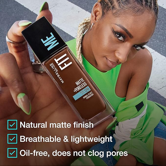 Maybelline Fit Me Matte + Poreless Liquid Oil-Free Foundation Makeup, Buff Beige, 1 Count (Packaging May Vary)