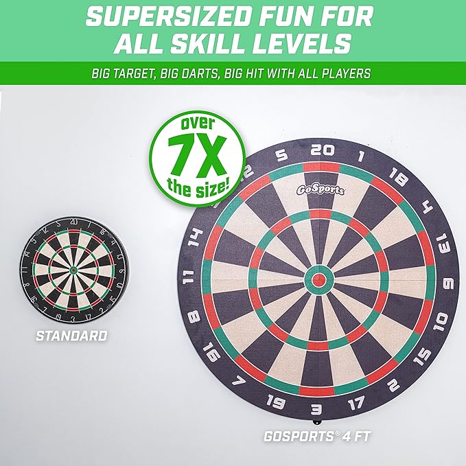 GoSports Giant 3 ft or 4 ft Cork Dartboards - Includes 12 Giant Darts and Scoreboard - New Fun Twist on Darts