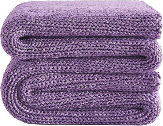 L'AGRATY Knitted Weighted Blanket - 50''x60'' 7lbs Cooling Chunky Knit Heavy for Adults Braided Crochet Throw Thick Cable Yarn Decorative No Beads Evenly Machine Washable, K - Purple (Knitted)