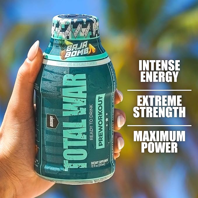 REDCON1 Total War Ready to Drink Pre Workout - Endurance Boosting, Keto Friendly RTD Formula - Amino Acid + Citrulline Malate Pre Workout Drink for Men & Women (Cali Splash, 12 Servings)