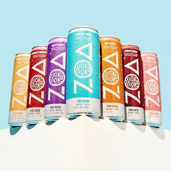 ZOA Zero Sugar Energy Drinks, Strawberry Watermelon - Sugar Free with Electrolytes, Healthy Vitamin C, Amino Acids, Essential B-Vitamins, and Caffeine from Green Tea - 12 Fl Oz (12-Pack)