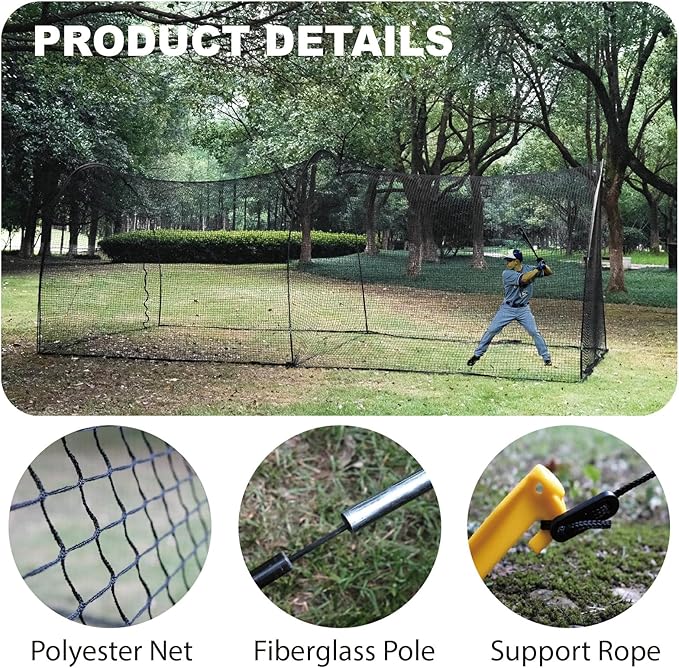 AIRHOP 22/30 FT Portable Baseball & Softball Batting Cage for Backyard Batting Practice, Durable Large Enclosed Batting Cage with Pitching Machine Hole and Removable Door