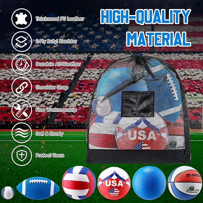6 Pcs Multi Sport Ball Set Official Size Football, Basketball, Soccer, Volleyball, Playground Ball, Baseball with Equipment Bag Pump for Teen Adult Sport Gift Back to School