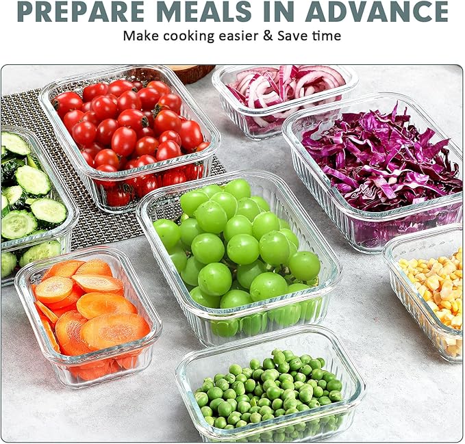 10 Packs Glass Meal Prep Containers with Lids, Glass Food Storage Containers Set, Airtight Lunch Containers, Microwave, Oven, Freezer and Dishwasher Safe, Green
