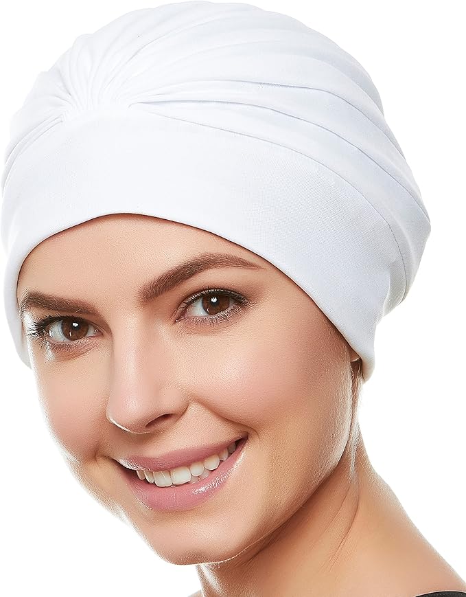 BEEMO Swim Caps for Women Swimming Turban Polyester Latex Lined Pleated for Ladies