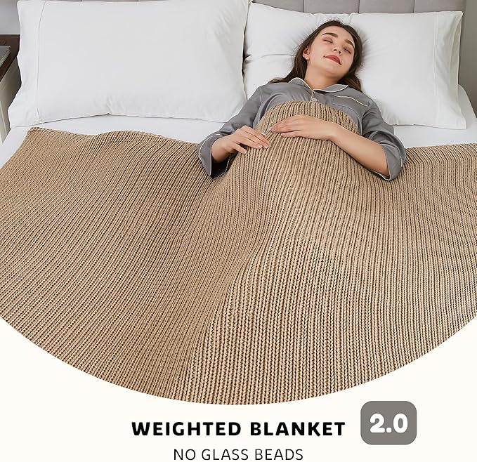 L'AGRATY Knitted Weighted Blanket - 60"x80" 15lbs Cooling Chunky Knit Heavy Blanket for Adults Braided Crochet Throw Thick Cable Yarn Knit Decorative No Beads Evenly Weighted Machine Washable