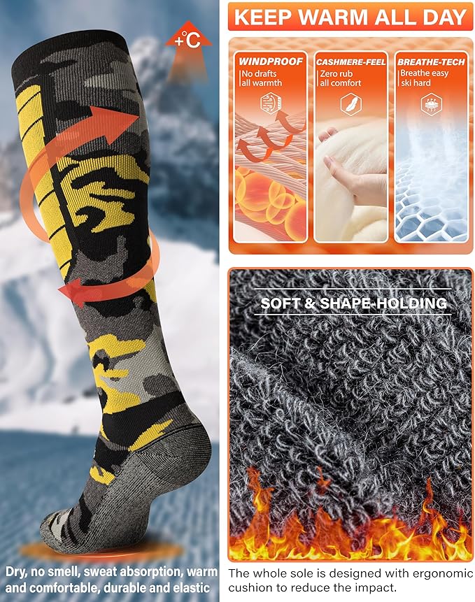 Hylaea Merino Wool Ski Socks, Cold Weather Socks for Snowboarding, Snow, Winter, Thermal Knee-high Warm Socks, Hunting