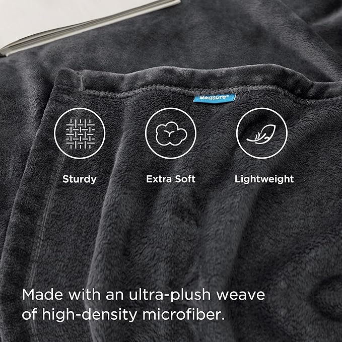 Bedsure Twin XL Fleece Blanket Dorm Bedding - Lightweight Soft Cozy Blankets for Bed, Sofa, Couch, Travel, Camping, Charcoal, 66"x90"
