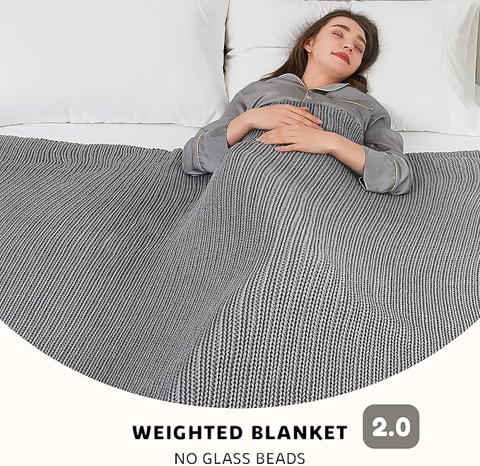 L'AGRATY Knitted Weighted Blanket - 50"x60" 10lbs Cooling Chunky Knit Heavy Blanket for Adults Braided Crochet Throw Thick Cable Yarn Knit Decorative No Beads Evenly Weighted Machine Washable