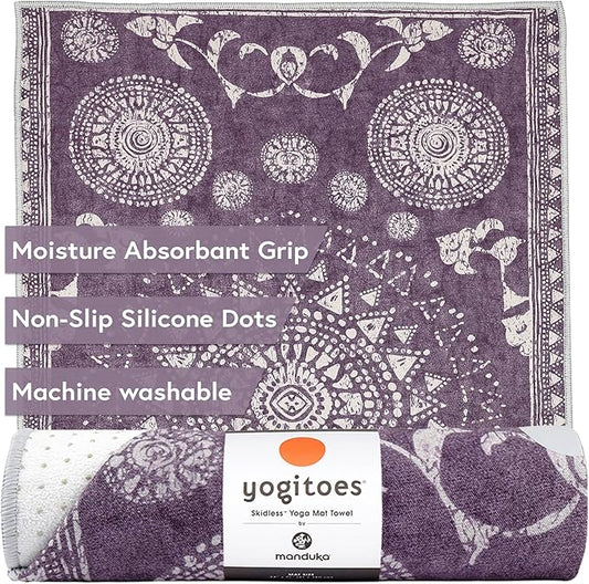 Manduka Yogitoes Yoga Towel – Rubber Grip Dots Non-Slip Bottom, Quick Dry Fitness Towel for Hot Yoga, Pilates, Exercise