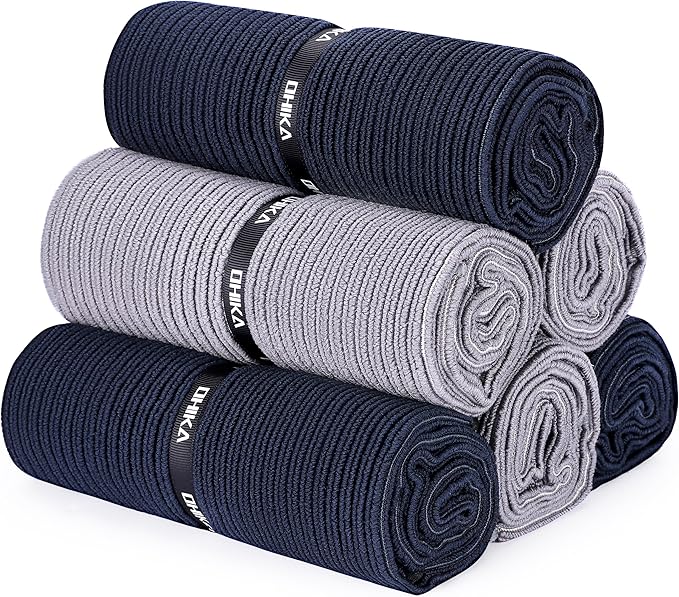 Microfiber Gym Towels with Snap Strap Closure, Ribbed Pattern Sports Towels for Yoga, Home and Outdoor Activities, 27” x 16”, 6 Pack, Black/Grey