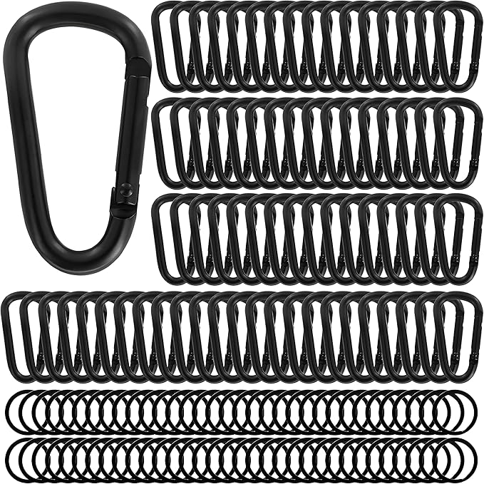 Heavy Duty Aluminum D Carabiner Clips & Key Rings, Black & Sliver Corrosion Resistant Keychain for Keys, Outdoor Sports, Hiking, Camping, Fishing & Hanging Gear
