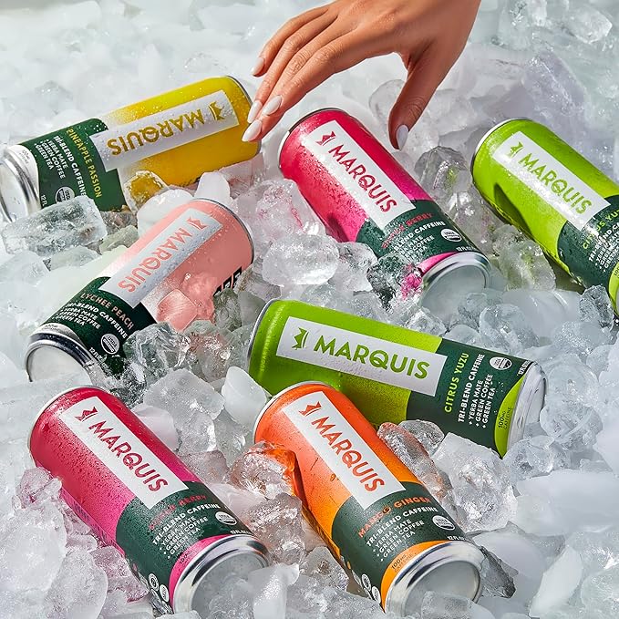 Marquis - Natural Energy Drink - Super Berry - Sugar Free - 0 Calories - 100mg of Organic Plant Based Caffeine - Yerba Mate - Green Tea - Vitamin C & B Vitamins - Vegan - 12 oz Cans - 12 Pack