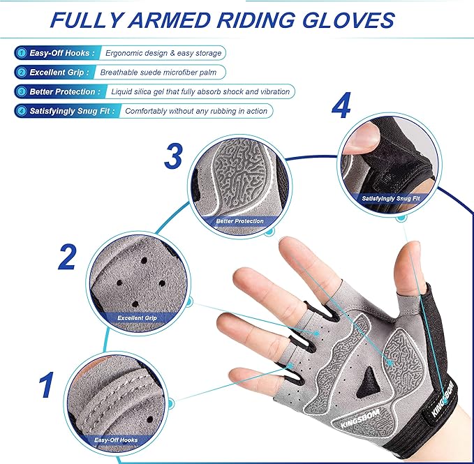 KINGSBOM Breathable Cycling Gloves, Shock-Absorbing Bike Gloves with Light Silicone Gel Pad, Anti-Slip Bicycle Gloves for Men and Women