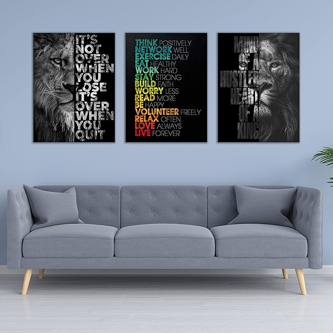 Motivational Canvas Painting Wall Art Execution Grind Hustle Inspirational Wall Art Success Entrepreneur Poster Positive Quotes Wall Poster Framed for Home Office Wall Decor[72''Wx 36''H]