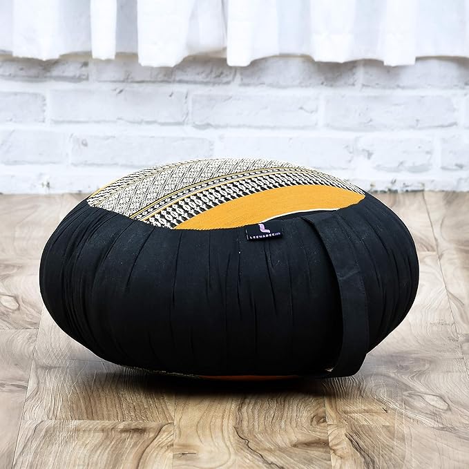 Leewadee Meditation Cushion Set – 1 Round Zafu Meditation Pillow and 1 Square Roll-Up Zabuton Meditation Mat, Pillows Bundle Filled with Kapok