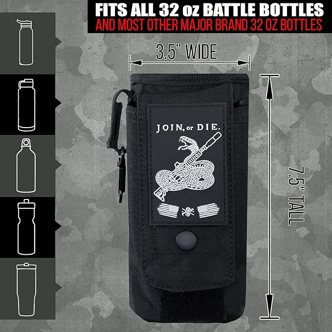 Iron InfideI Battle Bottle Sleeve - 64 oz and 32 oz Water Bottle Sleeve Only for Half Gallon 1L Steel Water Bottle | Rugged Cover with Molle for Versatile Design with Storage for Phone, Wallet & Keys