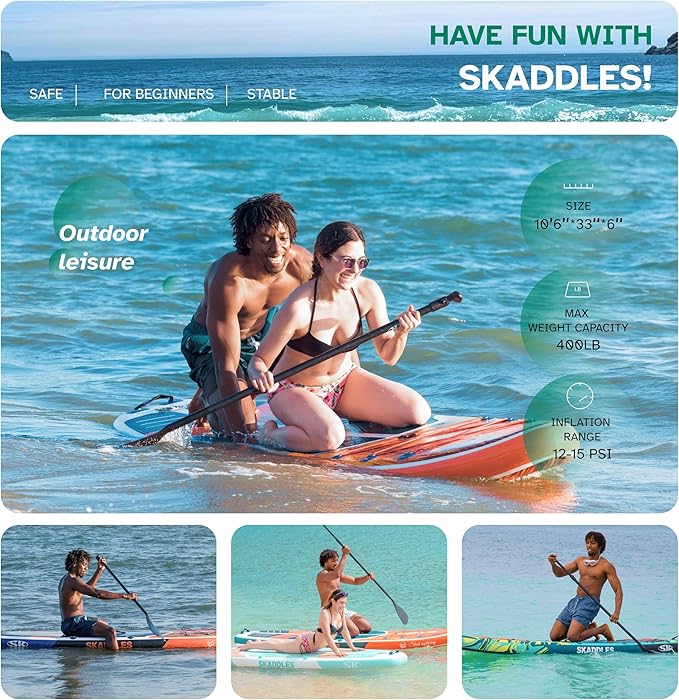 10’6’’ Portable Inflatable Stand Up Paddle Board (SUP) for Adults and Youth with Non-Slip Deck – Complete Accessories Kit, Perfect for Fishing, Yoga, Fitness & Family Fun