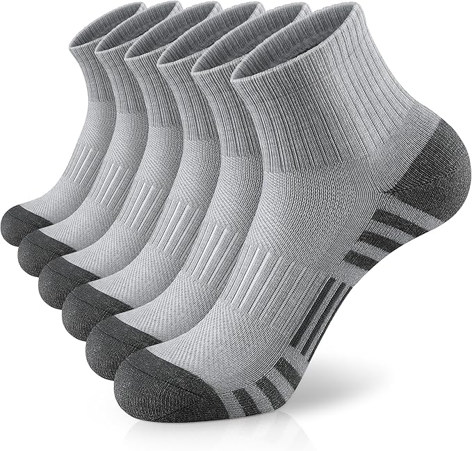 Airacker Athletic Quarter Socks with Cushion Running Ankle Socks for Men Women 6 Pairs