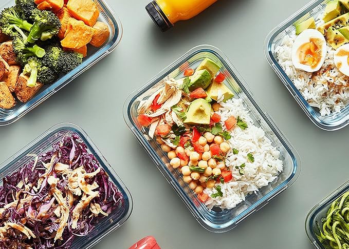 M MCIRCO 10-Pack Glass Food Storage Containers with Lids, Airtight Glass Lunch Bento Boxes, Meal Prep Containers, Microwave, Oven, Freezer and Dishwasher Friendly, White