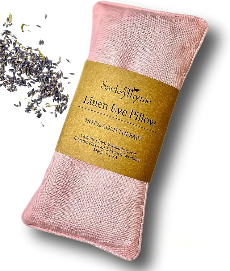 Organic Linen Eye Pillow - Lavender & Flaxseed for Relaxation, Yoga, Stress Relief - Microwavable Heating Pad & Cool Compress - Made in USA - Gifts for Meditation