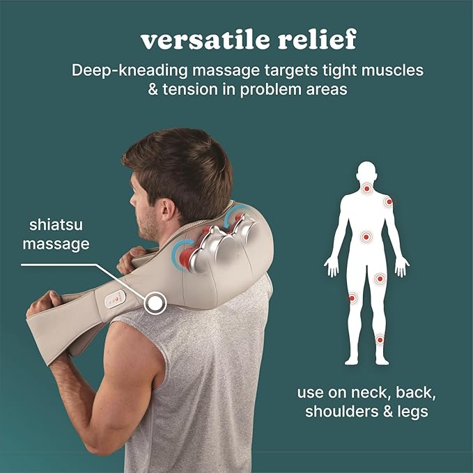 HoMedics Shiatsu Deluxe Neck & Shoulder Massager with Heat | Shiatsu Massager, 3 Speeds, Changes Direction | Muscle Kneading for Neck, Shoulders, Back, & Legs, Portable, Convenient Straps | Thera-P