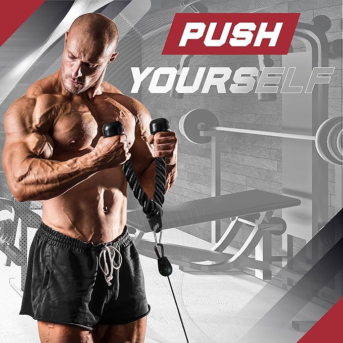Yes4All Tricep Press Down Cable Machine Attachment Set, LAT Pulldown Attachment, Cable Machine Accessories for Home Gym