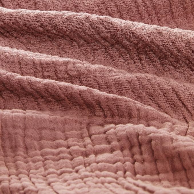 Carriediosa 100% Cotton Muslin Throw Blanket 108" X 90" King Size，4-Layers Summer Gauze Throws for Bed Couch，Soft Lightweight Breathable Linen Blankets Bedspread for Adults All Season，Mauve