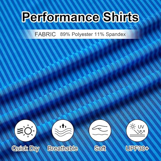 Golf Shirts for Men - Moisture Wicking Short Sleeve Performance Sport Casual Striped Collared Mens Polo Shirt