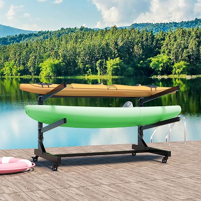 Kayak Storage Rack, Heavy Duty Kayak Stand Canoe Rack with Wheels, Freestanding Kayak Holder Stand for Kayaks, Canoes, Surfboard, Paddleboard Storage