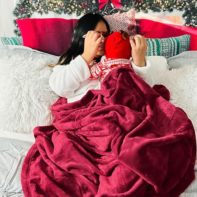 Bedsure Fleece Throw XL Blanket Red - 300GSM Soft Lightweight Plush Cozy Blankets for Bed, Sofa, Couch, Travel, Camping, 50x70 inches