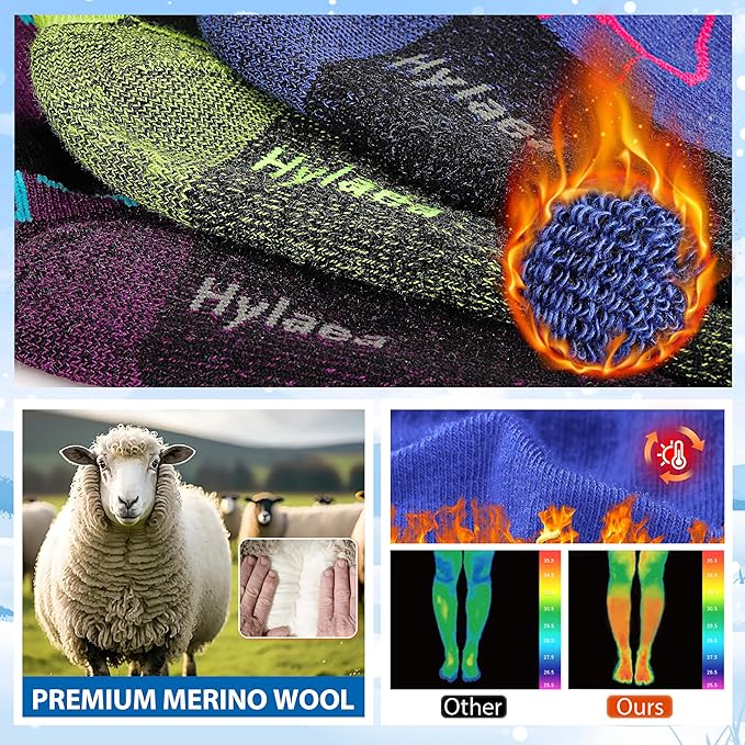 Hylaea Merino Wool Ski Socks, Cold Weather Socks for Snowboarding, Snow, Winter, Thermal Knee-high Warm Socks, Hunting